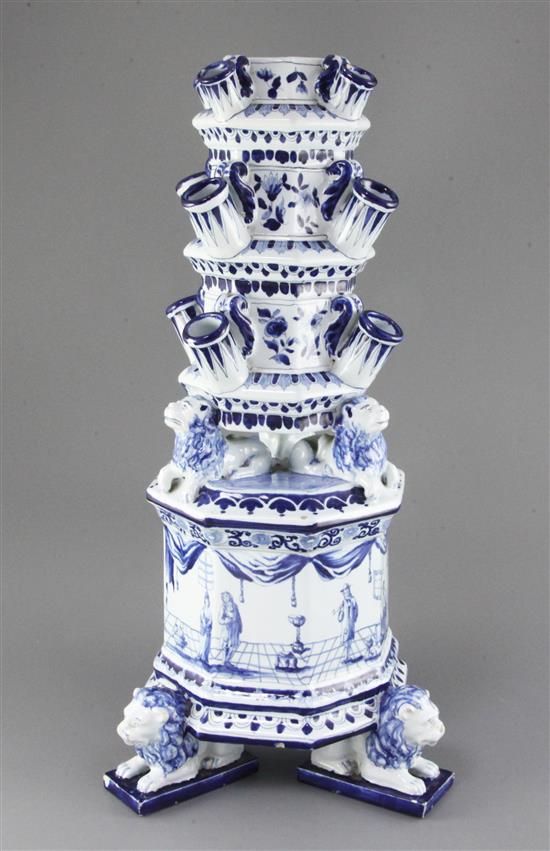 A Delft tulip vase or flower pyramid, possibly 18th century, 46cm